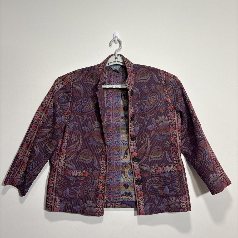 Vtg Koret Tapestry Jacket Colorful Button Up Artsy Paisley Womens Petite Large